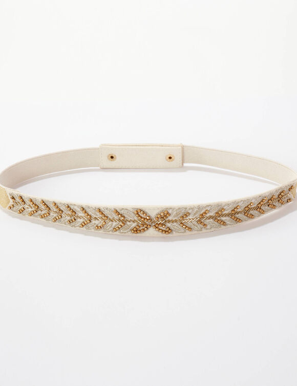 Ceinture réglable à perles fantaisie (écru / doré)
