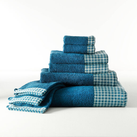 Collection serviettes de bain 420 g/m&sup2; liteau tiss&eacute; motif vichy (bleu paon)