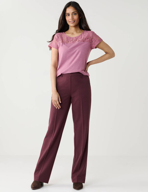 Elegante, rechte broek, effen (bordeaux)