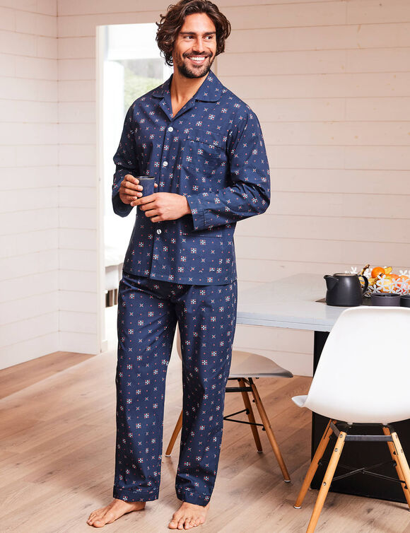 Pyjama imprim&eacute; popeline polyester/coton (marine)