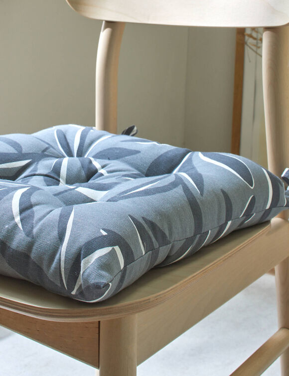 Galette de chaise carr&eacute;e imprim&eacute; feuillage - lot de 2 (gris perle)