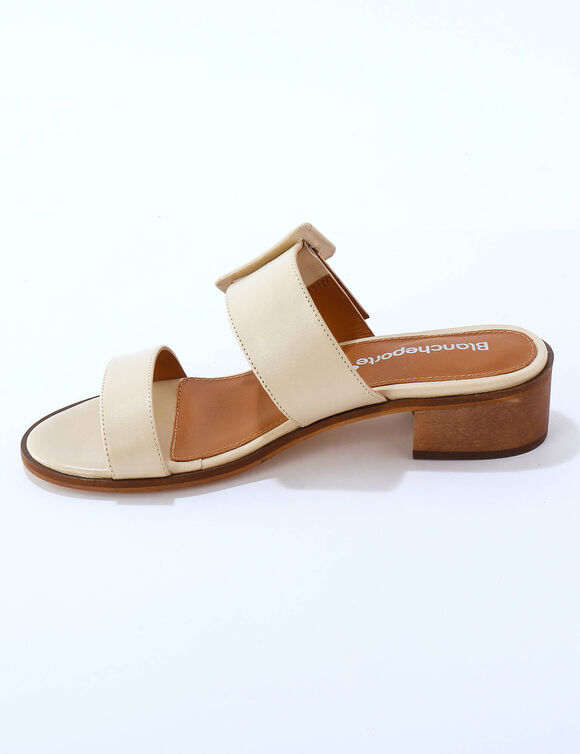 Mules en cuir à talon (crème)