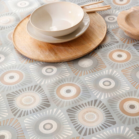 Nappe toile cir&eacute;e imprim&eacute; wax (gris / orange)