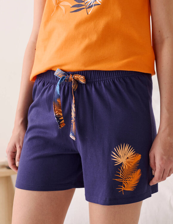 Pyjamashort in katoen - effen tropical (marine)