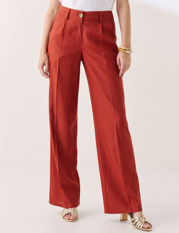 Pantalon large fluide, lin m&eacute;lang&eacute; (terracotta)