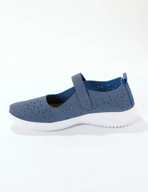 Soepele schoenen met riempjes en ajour (jeansblauw)