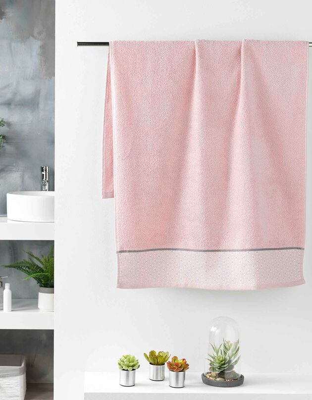 Badstof in katoen, sierrand met mozaïekmotief - 450 g/m2 (roze)