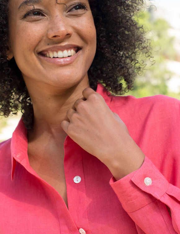 Chemise en coton-lin, manches longues retroussables  (rose)