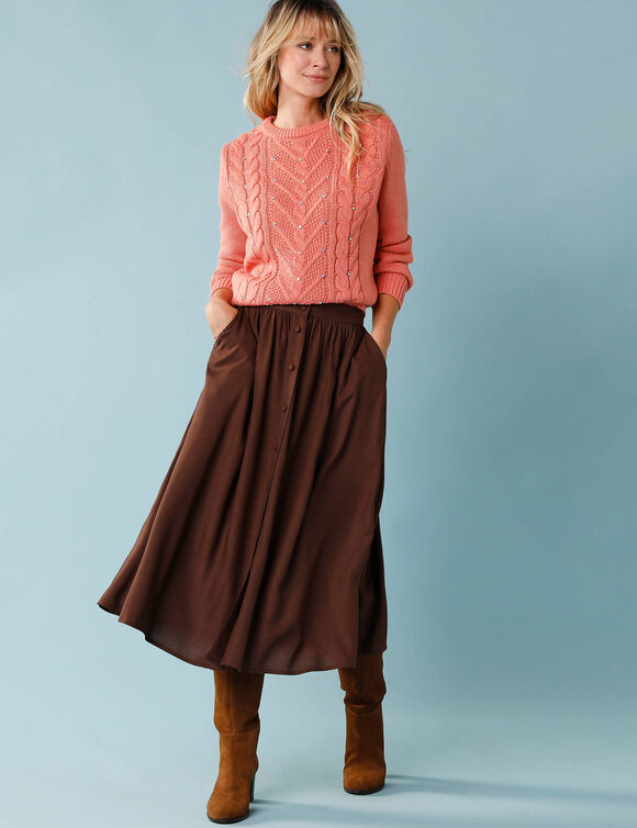Pull spécial Petites torsades et strass (pêche)