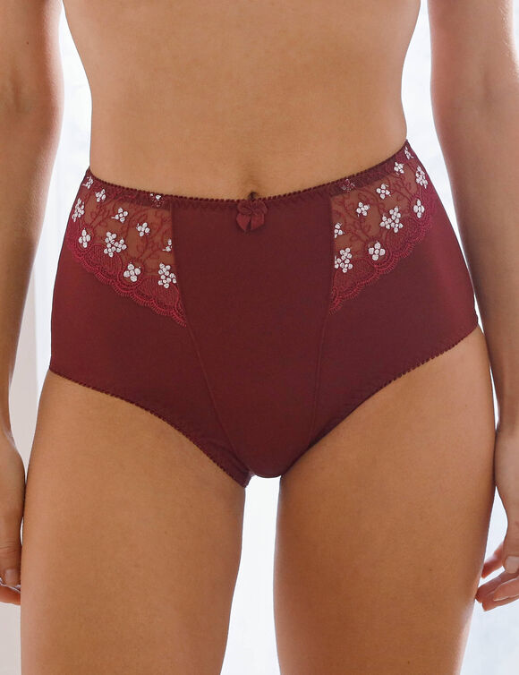 Gaineslip in microvezel en geborduurde tule Caminata (pruim)