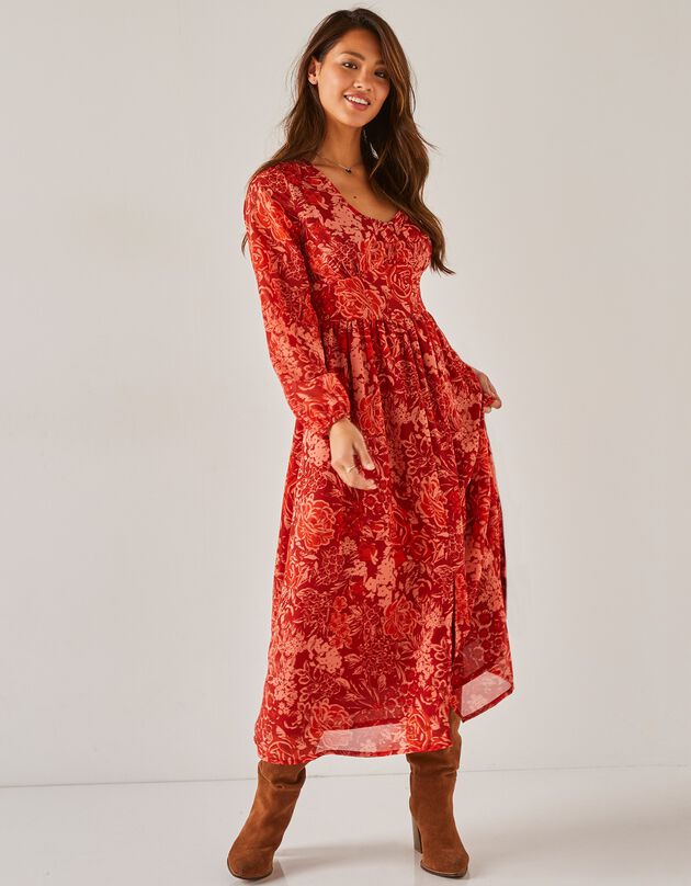 Robe évasée imprimée, voile, spéciale petites (paprika)