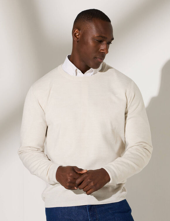 Pull uni col rond (gris clair chiné)
