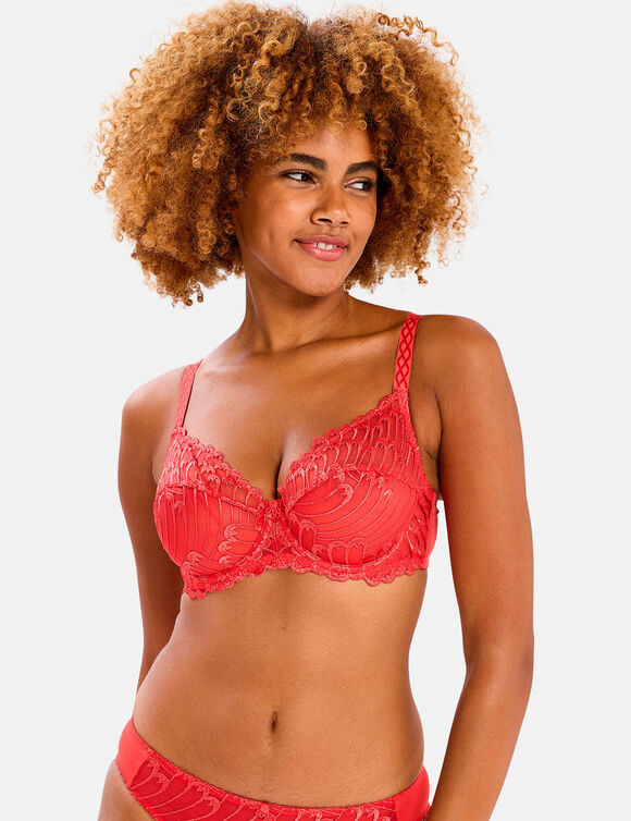 Narcisse-beha met geborduurde tule - met beugels (rood)