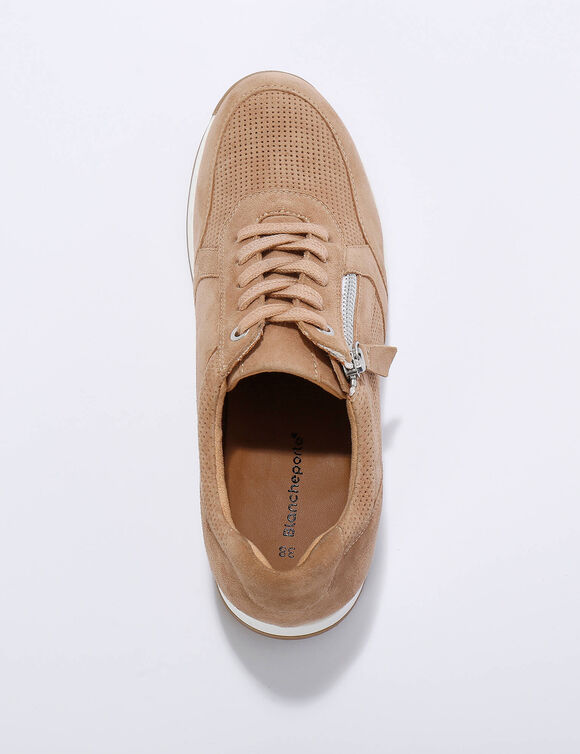 Sneakers met ritssluiting van soepel leer met zool van twee materialen (beige)