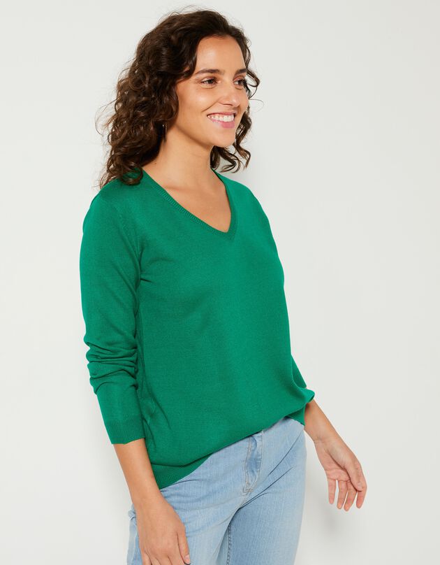 Pull col V toucher cachemire (vert pomme)