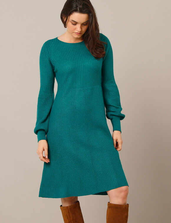 Robe pull évasée en maille anglaise (vert émeraude)