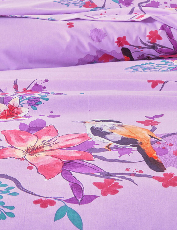 Linge de lit Birdy en coton imprimé oiseaux (parme)