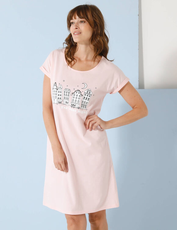Chemise de nuit imprimé ville étoilée - lot de 2 (kaki + rose)