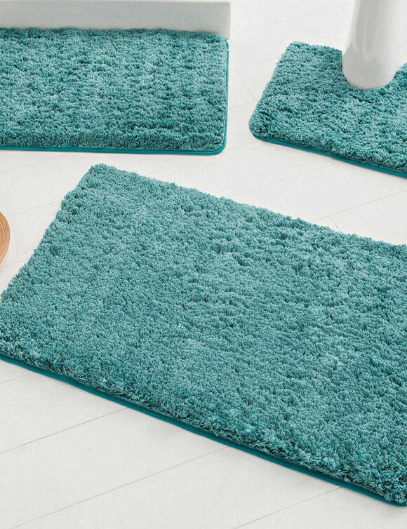 Tapis de bain uni moelleux microfibre (lagon)