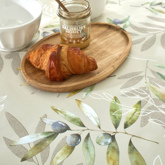 Nappe toile cir&eacute;e motif m&eacute;diterran&eacute;en  (&eacute;cru / vert)