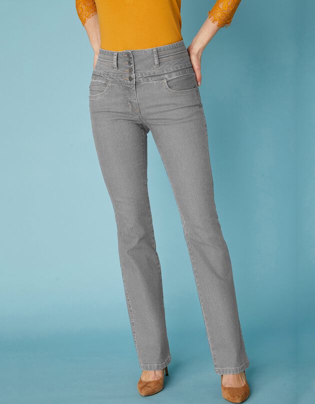 Jean coupe bootcut taille haute stretch - entrej. 78 cm (gris)