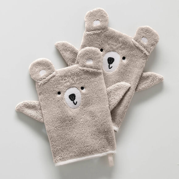 Collection éponge enfant brodée ourson coton - 380 g/m² (taupe)