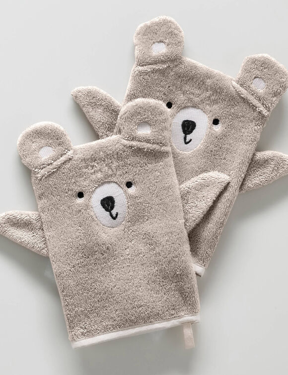 Collection éponge enfant brodée ourson coton - 380 g/m² (taupe)