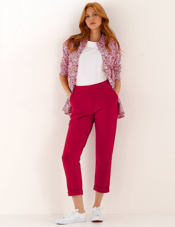 Pantalon 7/8&egrave;me &agrave; revers, en maille confort (framboise)