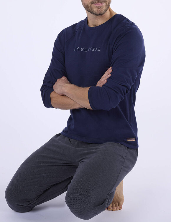 Pyjama ultra doux jersey et maille polaire (bleu / gris)