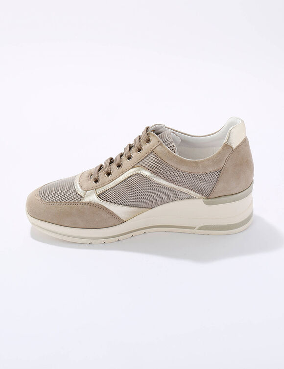 Leren sneakers met sleehak, LWG-gecertificeerd (beige)