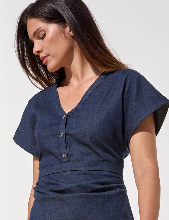 Robe longue en jean, manches courtes (dark blue)
