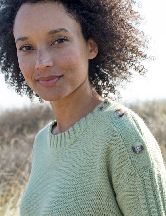 Pull col rond, maille fantaisie (tilleul)