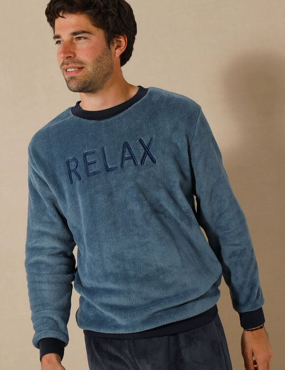 Pyjama "Relax" en maille polaire, toucher peluche (bleu / marine)