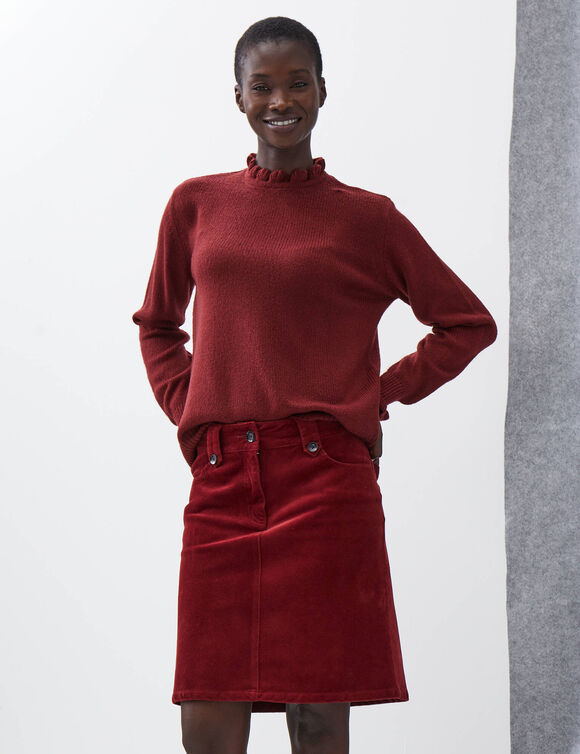 Pull col montant, finition frisotti (rouge fonc&eacute;)