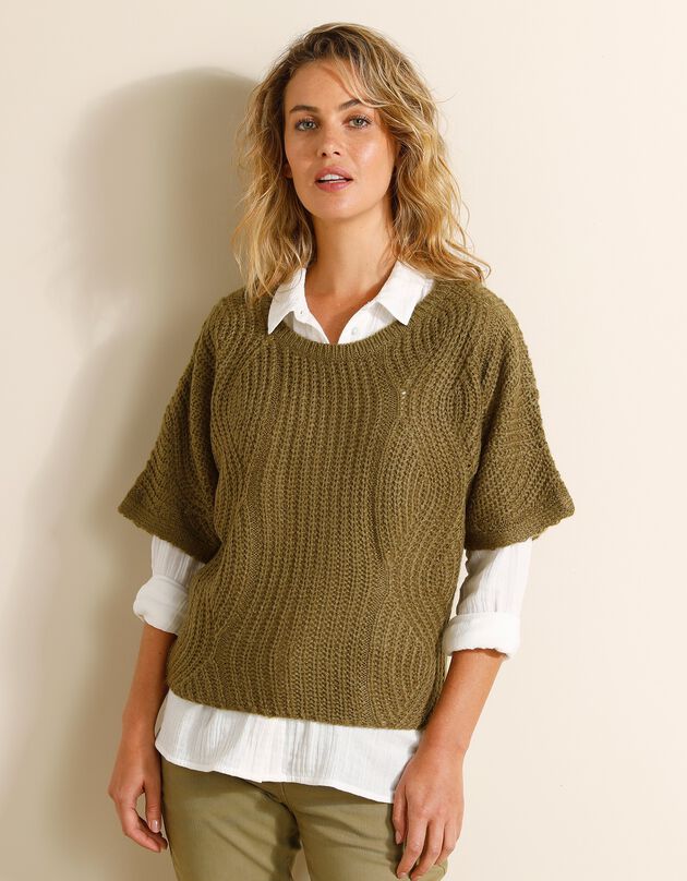 Pull poncho manches coudes (vert olive)