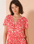 Robe courte col zippé, crépon imprimé (rouge / écru)