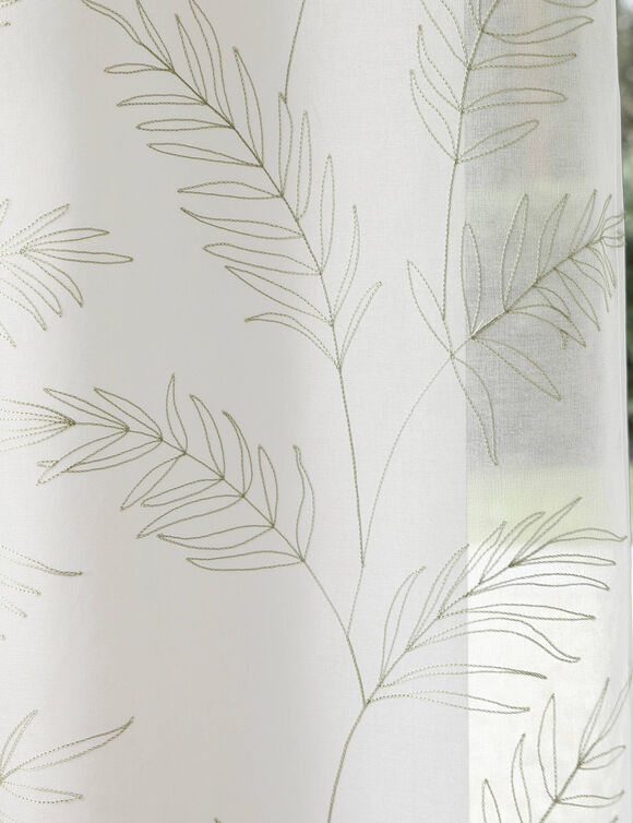 Panneau voilage brod&eacute; grandes feuilles - finition oeillets (amande)