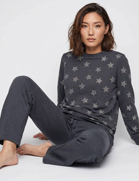 Pyjama imprim&eacute; "&eacute;toiles" pantalon, molleton doubl&eacute; polaire (gris anthracite)