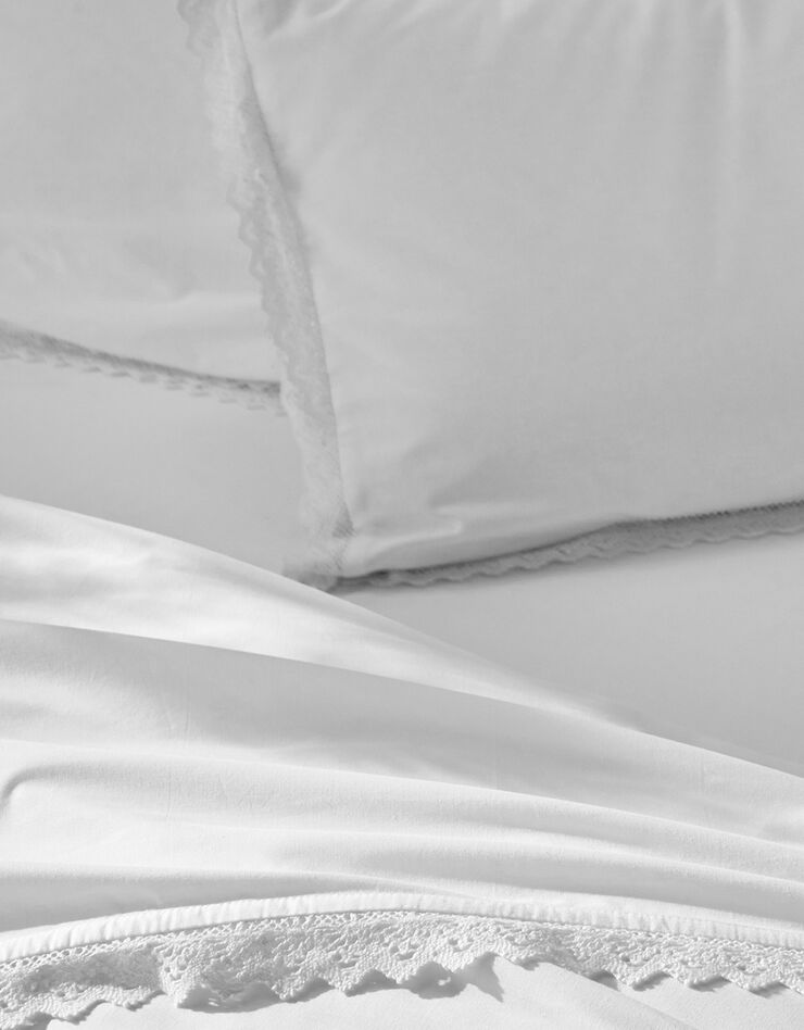 Linge de lit uni dentelle coton (blanc)