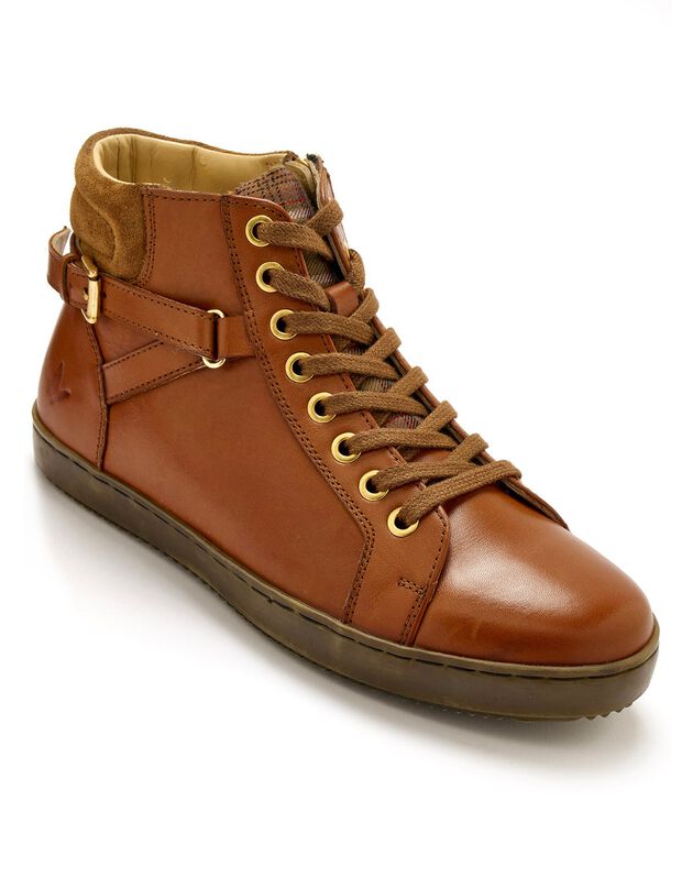 Baskets montantes zippées à lacets largeur confort en cuir (marron)