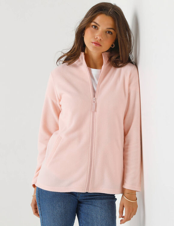 Veste zipp&eacute;e maille polaire, manches longues (rose poudr&eacute;)