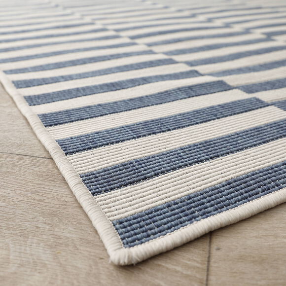 Tapis rectangulaire &agrave; rayures (bleu)