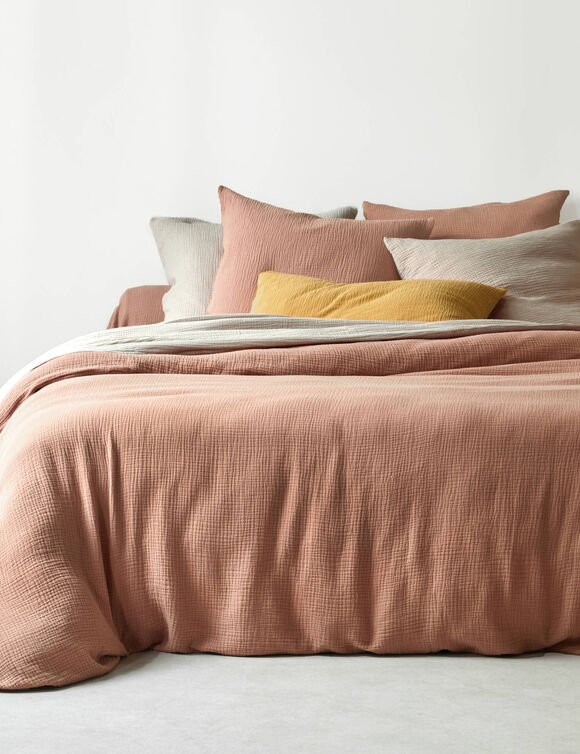 Linge de lit uni en triple gaze de coton (praline)