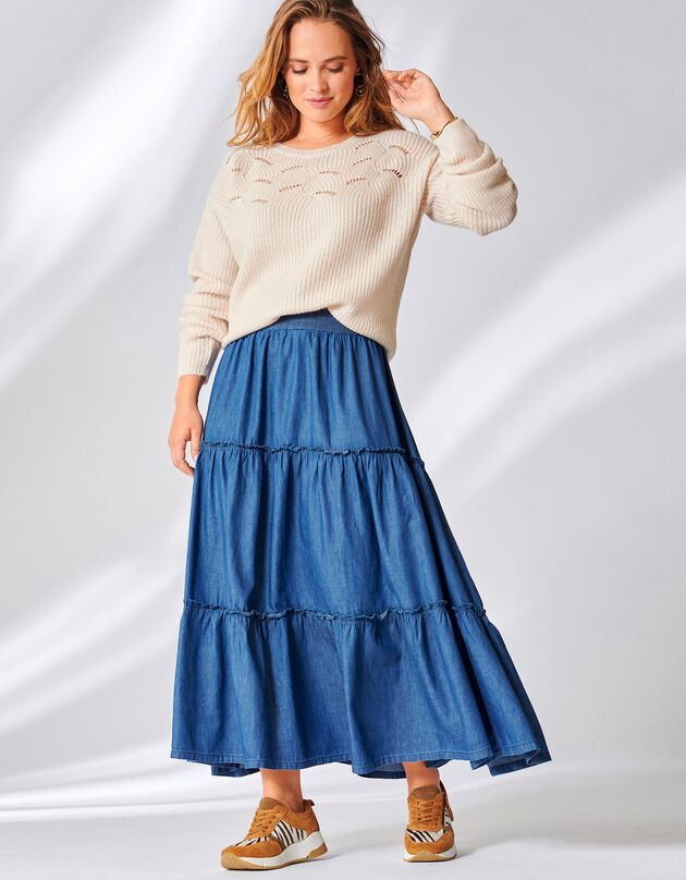 Pull maille anglaise ajourée toucher mohair, beige Pull maille anglaise ajourée toucher mohair, beige, hi-res
