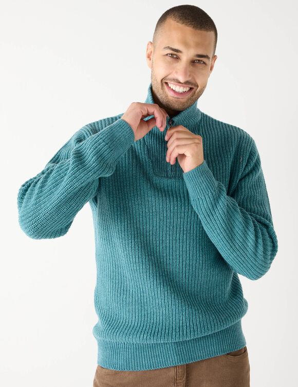 Pull col camionneur c&ocirc;te anglaise 30% laine (c&eacute;ladon moulin&eacute;)