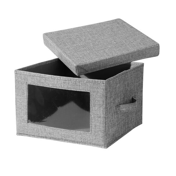 Bo&icirc;te rangement pliable tissu gris &agrave; grande fen&ecirc;tre (gris)