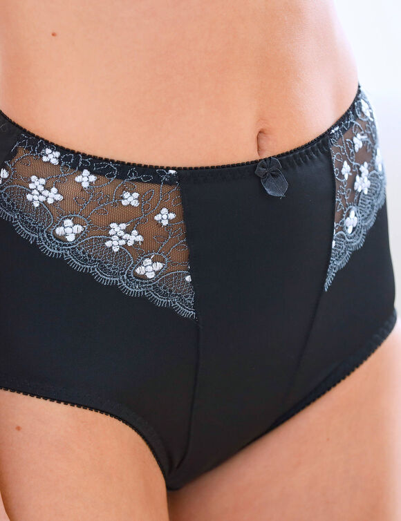 Gaineslip in microvezel en geborduurde tule Caminata (zwart)