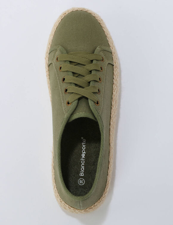 Sneakers met sleehak en koordzool (kaki)