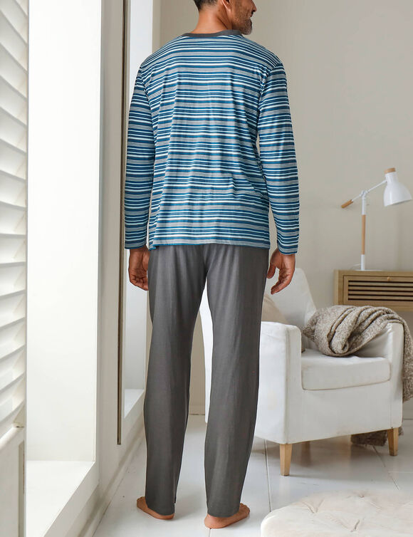 Pyjama ray&eacute; col tunisien (anthracite / bleu canard)