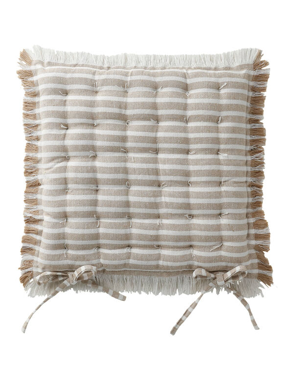 Galette de chaise carrée rayée à franges - lot de 2 (beige)